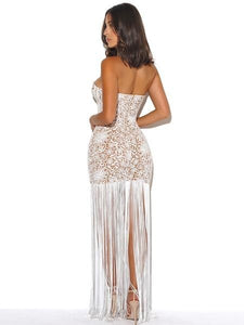 White Lace Long Fringed Strapless