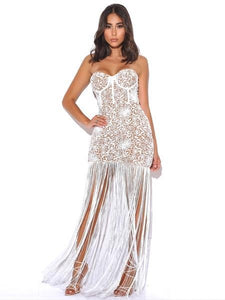 White Lace Long Fringed Strapless
