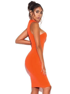 Orange Asymmetrical Cut-Out Detail Dress
