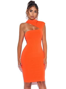 Orange Asymmetrical Cut-Out Detail Dress