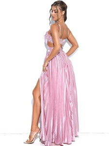 Pink High Slit Satin Maxi Dress