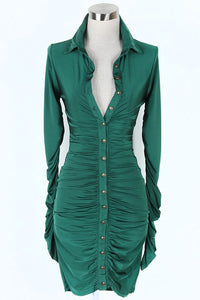 Hunter Green Ruched Button Down